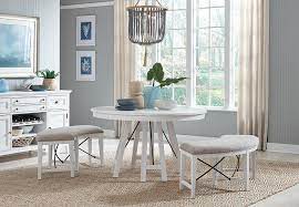 Dining set, (dining table, 4 side chairs & bench) new! Magnussen Heron Cove White Round Table And Two Curved Benches