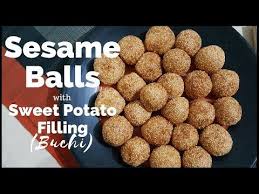 How To Make Buchi With Kamote Filling Sesame Balls With Sweet Potato Filling Youtube Sweet Potato Sweet Potato Recipes Stuffed Potato Balls