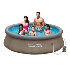 Swimming Pool Set With Basket Weave Wicker Print Filter Pump System 10 X30 Swim Summerwaves Swimming Pools Above Ground Swimming Pools Summer Waves