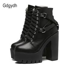 Stok Banyak Gdgydh Fashion Black Boots Women Heel Spring Autumn Lace Up Soft Leather Platform Shoes Woman Party Ankle Boots High Di Lapak Wulan Mart Bukalapak