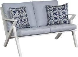 Find the perfect patio furniture & backyard decor at hayneedle, where you can buy online while you explore our room designs and curated looks for tips, ideas & inspiration to help you along the way. Acadia White Outdoor Loveseat With Hydra Cushions Rooms To Go