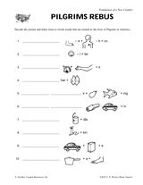 As you will see clues and hints, the puzzle allows your kids to have good reasoning skills. Pilgrim Rebus Colonial Times Printable 5th 8th Grade Teachervision