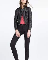 Leather Biker Jacket View All Leather Woman Outerwear Women Collarless Leather Jacket Zara Leather Jacket