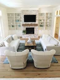 Coastal Farmhouse Living Room White Washed Brick Oak Floors Our Coastal Farm Farmhouse Decor Living Room Farm House Living Room Modern Farmhouse Living Room