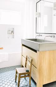 Concrete trough sink floating vanity bathroom wash basin. Gold Oak Sink Vanity With Concrete Sink Cottage Bathroom