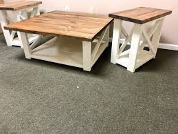 Come build the cutest diy coffee table with only 8 boards costing under $40 in lumber with free plans and an easy to follow tutorial by shanty2chic! Rustic Living Room Set Large Farmhouse Coffee Table With Set Of Long End Tables Walnut Brown Top Creamy White Base