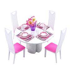 Ending tuesday at 8:51am pdt. For Barbie Furniture Dining Room Miniature White Porcelain Dining Table Play Set With 4 Set Tablewares Chairs For 1 6 Doll Dolls Accessories Aliexpress