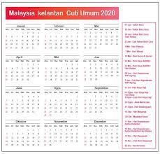 Hari kelepasan am tahun 2020. Kelantan Cuti Umum Kalendar 2020