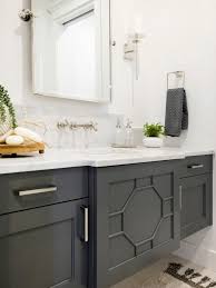 Metallic accents and a pop of pink complete the palette with tranquil elegance. Black White Makes For An Incredible Color Fusion Grey Bathroom Vanity Bathroom Cabinet Colors Painting Bathroom Cabinets