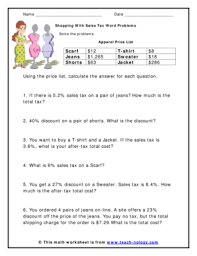 8) at best buy they have a 42 tv that sells for $1250 and is on sale for 15% and sales tax is. Shopping With Sales Tax Word Problems Fill Online Printable Fillable Blank Pdffiller