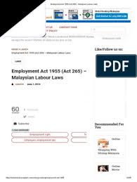 Tuesday, february 12, 2019 admin comments(0). Employment Act 1955 Act 265 Malaysian Labour Laws Overtime Employment