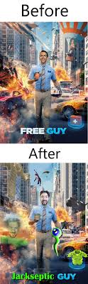 Ryan reynolds, jodie comer and others. Congrats On Being In Free Guy Jackie Boy I Jack Ed Up The Free Guy Movie Poster Here S A Before And After Of The Results Ngl Kind Of Proud Of This One Made