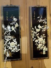 Set Of Three Black Lacquered And Mother Of Pearl Screens Etsy Chinoiserie Decorating Oriental Art Pearls
