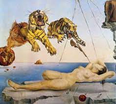 Картина сальвадора дали «сон» была написана в 1937 году. Syurrealizm Dali V Sne Vyzvannom Poletom Pchely Vokrug Granata Za Sekundu Do Probuzhdeniya Artrue