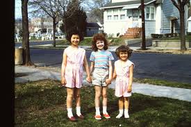 Going through some old pictures, found this one of me, Theresa Maggio, my  red-headed friend Evelyn Feimer, and my sister, Dot,