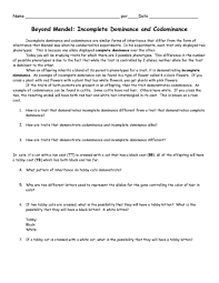 In some chickens, the gene for feather color is controlled by codominance. Beyond Mendel Incomplete Dominance And Codominance Worksheet For 9th 12th Grade Lesson Planet