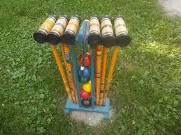 Vintage Six Player Wood Croquet Set With Blue Wood Stand Garden Croquet Croquet Croquet Set Blue Wood Wood Stand Wood