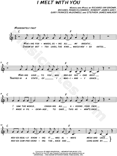 Modern English "I Melt With You" Sheet Music (Leadsheet) in C Major -  Download & Print - SKU: MN0206714