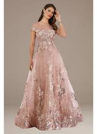 Betsy and adam gowns embellished. Metallic Lace Applique Sheer Overlay Ball Gown David S Bridal