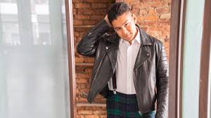 Black Leather Jacket And Tartan Pants