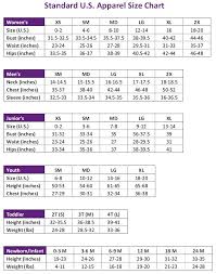 Elegant Cleaners Inc Standard U S Apparel Size Chart