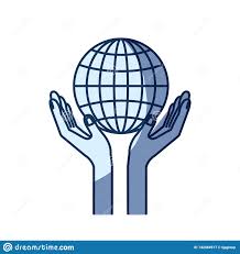 Blue Color Silhouette Shading Of Hands With Floating Globe