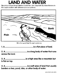 Color coded by landforms (white pieces) and bodies of water (gray pieces). Land And Water Coloring Page Crayola Com