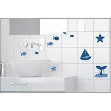 Vous pouvez créer la composition de vinyle que vous voulez avec eux, échecs, avec des bandes verticales ou horizontales. Stickers Autocollants Pour Carrelage Bateau Et Poissons Bleus