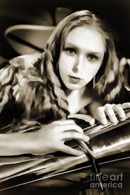 Woman and Tuba Bass Instrument Painting in Sepia 3391.01 Art Print