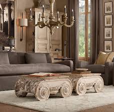 Distressed Ionic Capital Coffee Table Set Of 2 Coffee Tables Restoration Ha Restoration Hardware Living Room Brown Living Room Home Living Room