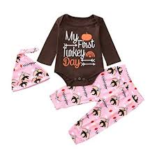 Autumnfall 0 24m Boys Girls 3pcs Outfits Set Baby Thanksgiving Day My First Turkey Day Letter Romper Pants Hat Age 12 18 Months Brown 1