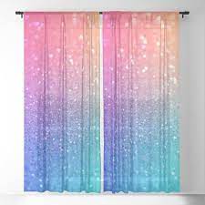 Glitter Rainbow Mermaid Sparkle Ombre Sheer Curtains Drapes By Sharon Mau 50 X 84 Set Of Two Curtains Sheer Curtain Ombre Curtains