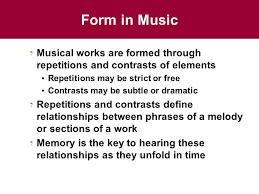 A definition of music endeavors to give an accurate and concise explanation of music's basic attributes or essential nature and it involves a process of defining what is meant by the term music. Chapter 4 Musical Form And Musical Style Form In Music Ppt Download