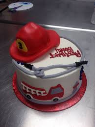 Birthday Cake On Fire Fireman Cake With A Fire And Hat And Firetruck For This Birthday Cake Firetruck Cake Firefighter Birthday Cakes Fireman Cake