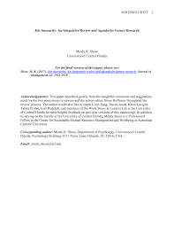 Pdf Job Insecurity An Integrative Review And Agenda For Future Research