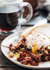 Skillet + toast + ketchup + milk or fresh milk or soy milk + egg or raw tofeeg + corned beef hash. Corned Beef Hash And Eggs Striped Spatula