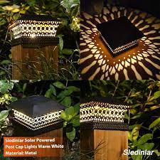 Led solar light new hot selling products sensor ip65 28w floodlight wall motion led solar garden lamp fence solar light. Siedinlar Solar Post Lights Outdoor Fence Deck Caps Light Solar Powered Metal Warm White Led Lighting Waterproof For Garden Patio Decoration 4x4 Or 5x5 Wooden Posts Black 2 Pack Buy Online At