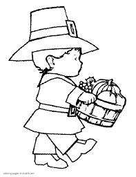 Pilgrim clipart black and white free clipartxtras. Pilgrim With Cornucopia Coloring Thanksgiving Page Coloring Pages Printable Com