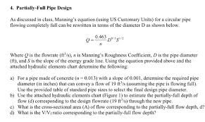 Solved 4 Partially Full Pipe Design As Discussed In Clas