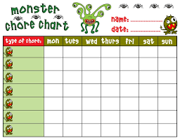 Childrens Chore Chart With A Monster Theme Chore Chart
