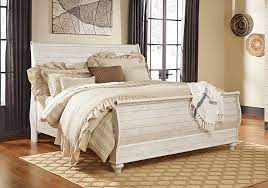 Buy ashley willowton b267 king size sleigh bedroom set 6pcs in whitewash: Willowton Whitewash King Sleigh Bed