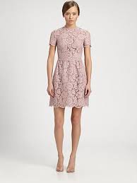 Valentino Heavy Lace Bambolina Dress Womens Cocktail Dresses Neutral Color Dresses Dresses