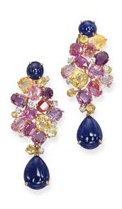 A Pair Of Multi Coloured Sapphire And Diamond Ear Pendants By Marchak Each Designed As A Yellow Purple And Pink Sapp Beautiful Jewelry Jewelry Diamond Earing
