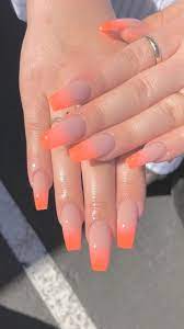 Another cute long acrylic nails can be achieved by painting your square coffin nails with a bright orange color. 60 Trendy Fall Nails Orange Coffin Nails Designs Orangecoffinnails Orange Acrylic Nails Coffin Nails Designs Ombre Acrylic Nails