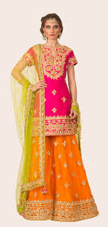 Peach And Pista Green Gota Work Sharara Set Pakistani Outfits Sharara Designs Pakistani Bridal Dresses