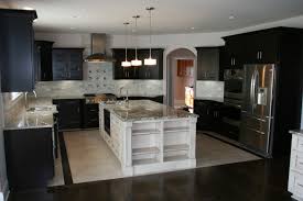 Modern Kitchen Black Cabinets Contrasting White Island Grey Granite Counter Tops Black Kitchen Cabinets Small Kitchen Black Kitchen Cabinets Black Kitchens