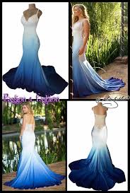 White Blue Ombre Soft Mermaid Matric Dance Dress With A Sheer Lace Back Custom Printed Fab Blue Wedding Dresses Ombre Wedding Dress Colored Wedding Dresses