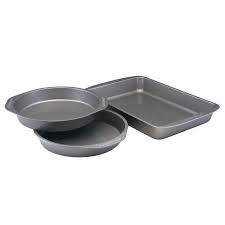 Farberware Non Stick Bakeware Gray Cake Pan Set 3 Piece Walmart Com Bakeware Set Cake Pan Set Baking Supplies Storage
