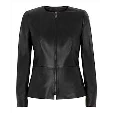 Jaeger Jaeger Leather Waisted Jacket Stylish Leather Jacket Collarless Leather Jacket Leather Jacket