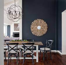 Photo of a contemporary living room in london with blue walls, medium hardwood flooring, a standard fireplace, a wall mounted tv and brown floors. What Goes With Dark Walls